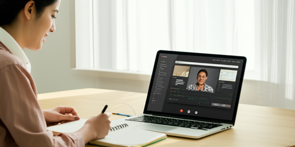 Estudiante aprendiendo inglês online